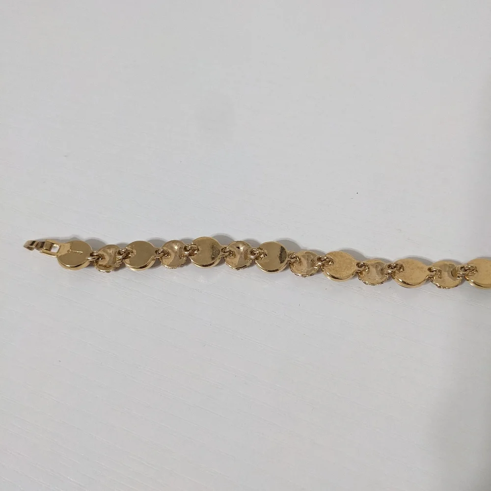 Vintage Monet Gold-tone Cabachon Rhinestone Bracelet & Pierced Earrings Set - Picture 5 of 6